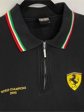 Ferrari Mens Official Licensed Logo 1/4 Zip Polo Shirt Black XL 2000 World Champ